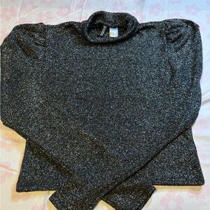 Glittery Dark Grey Metallic Turtleneck Sweater